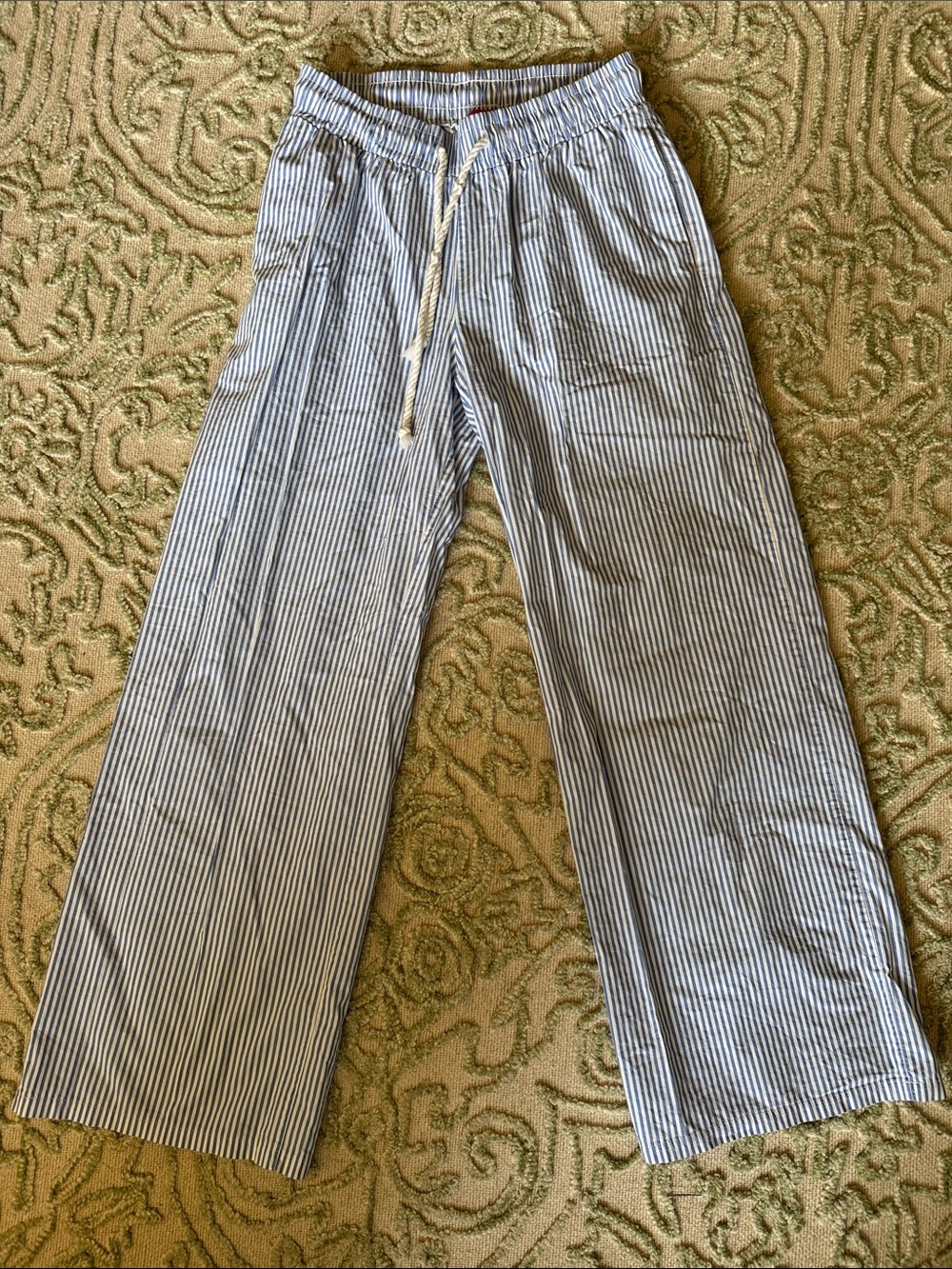Edikted Blue & White Striped Wide-Leg Pants